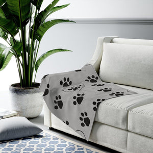 Paw Print FBC Grey Velveteen Plush Blanket