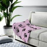 Paw Print FBC Pink Velveteen Plush Blanket