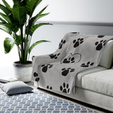 Paw Print FBC Grey Velveteen Plush Blanket