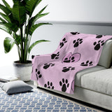Paw Print FBC Pink Velveteen Plush Blanket