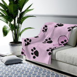 Paw Print FBC Pink Velveteen Plush Blanket