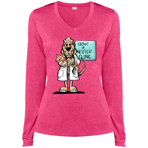 Veterinarian Hound Sport-Tek Ladies' LS Heather Dri-Fit V-Neck T-Shirt - The Bloodhound Shop