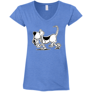 Retro Hound Gildan Ladies' Fitted Softstyle 4.5 oz V-Neck T-Shirt - The Bloodhound Shop