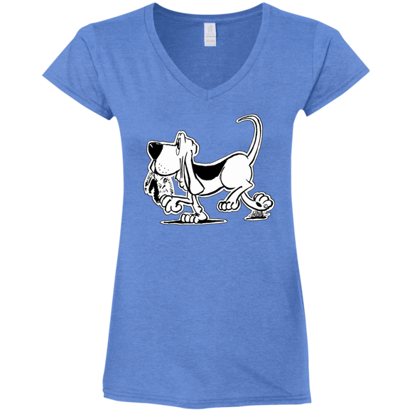 Retro Hound Gildan Ladies' Fitted Softstyle 4.5 oz V-Neck T-Shirt - The Bloodhound Shop