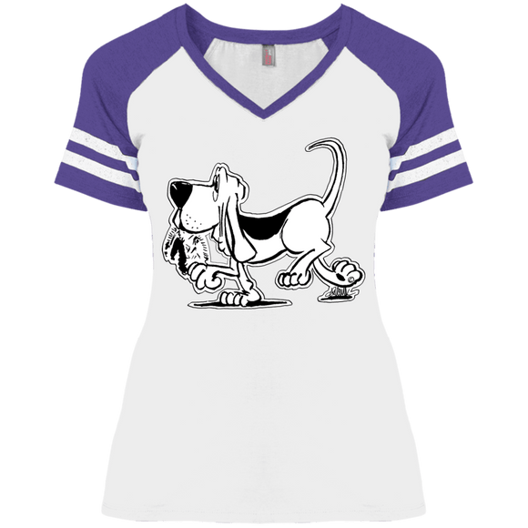 Retro Hound District Ladies' Game V-Neck T-Shirt - The Bloodhound Shop