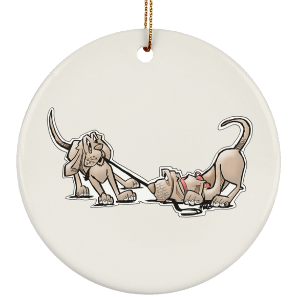 Tim's TugOWar Hounds Ceramic Circle Ornament - The Bloodhound Shop