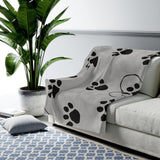 Paw Print FBC Grey Velveteen Plush Blanket