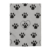 Paw Print FBC Grey Velveteen Plush Blanket