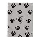 Paw Print FBC Grey Velveteen Plush Blanket