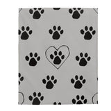 Paw Print FBC Grey Velveteen Plush Blanket