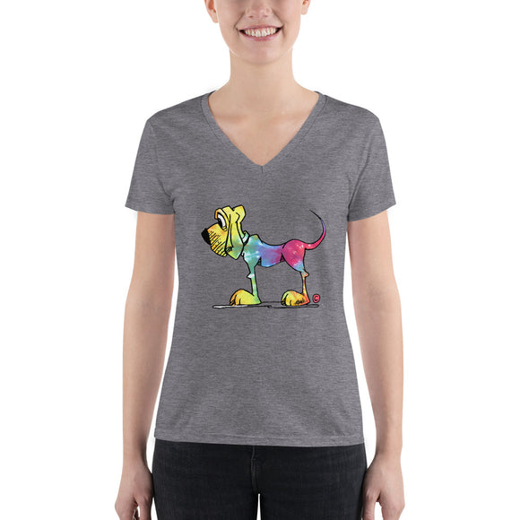 Tie-dye Hound Women's Fashion Deep V-neck Tee Shirt - The Bloodhound Shop