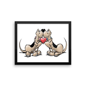 Hound Love (Two Blk/Tan Hounds) Framed poster - The Bloodhound Shop